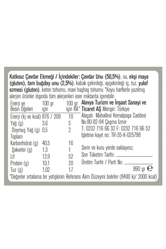 Alavya Ekşi Mayalı Çavdar