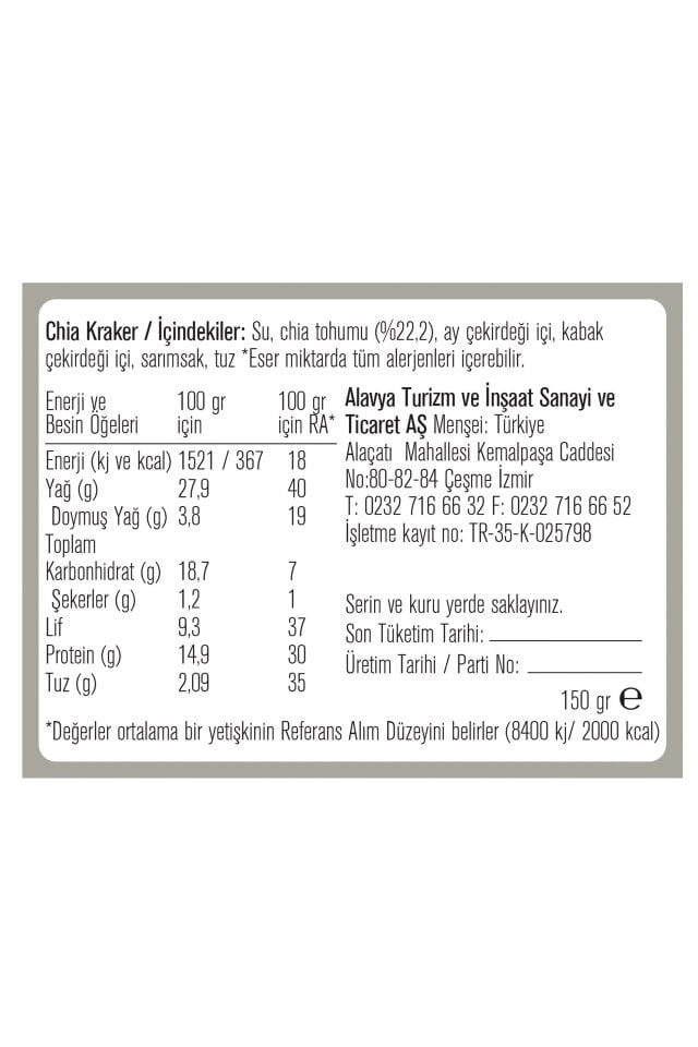 Alavya Glutensiz Chia Kraker