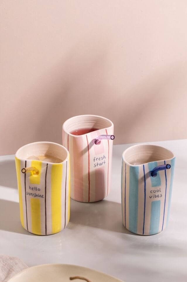 Çizgili Soğuk İçecek Kupa Seti 3'lü