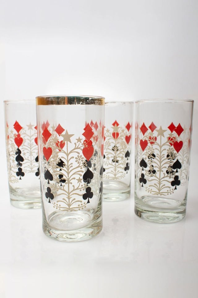 İskambil Desenli Uzun Kokteyl Bardakları