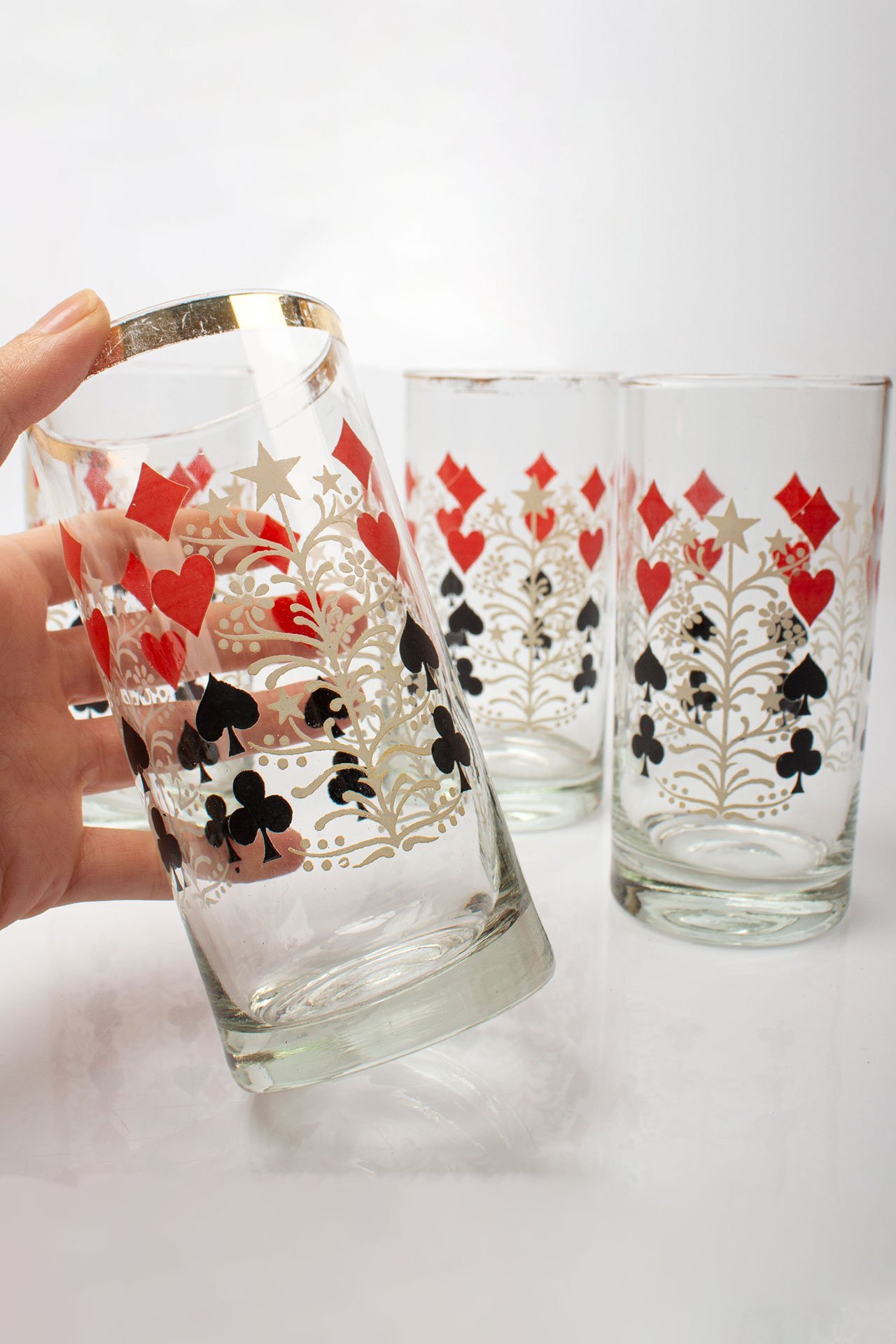 İskambil Desenli Uzun Kokteyl Bardakları