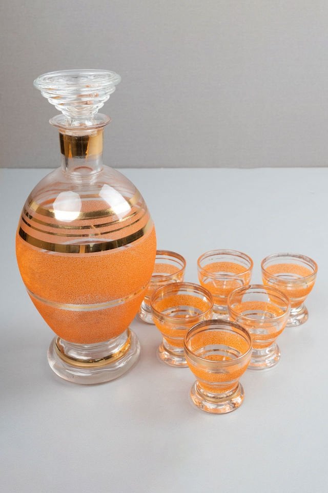 Turuncu Toz Şeker Dokulu Likör Seti