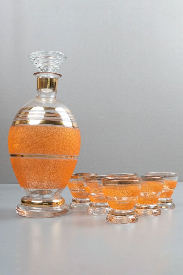 Turuncu Toz Şeker Dokulu Likör Seti