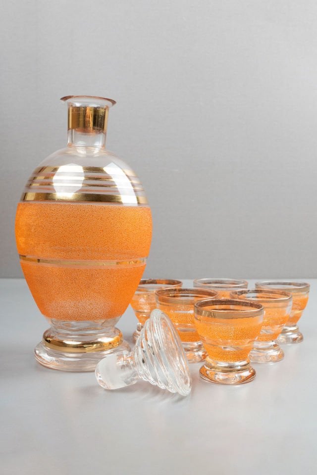 Turuncu Toz Şeker Dokulu Likör Seti