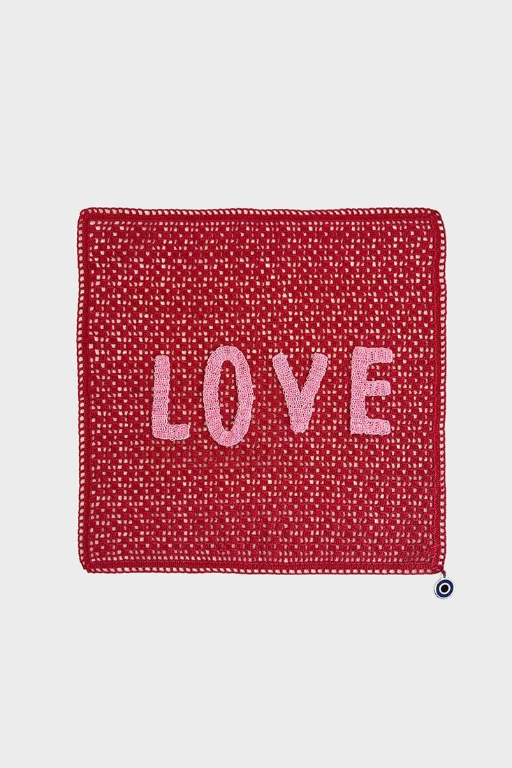 Love Yazılı El İşi Dantel Örtü