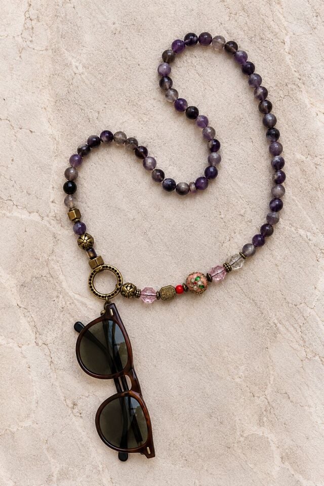 Ametist Taşlı Gözlük Kolyesi