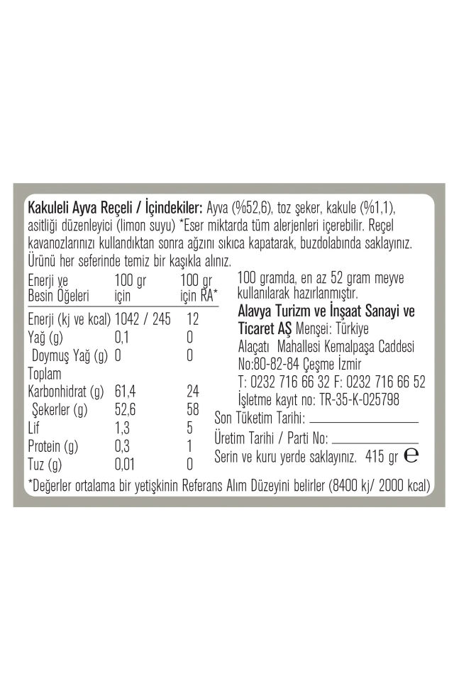 Alavya Kakuleli Ayva Reçeli Orta Boy