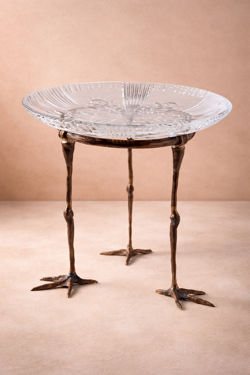 Anqa - Dökme Bronz Leylek Ayaklı Antik Kristal Tabak