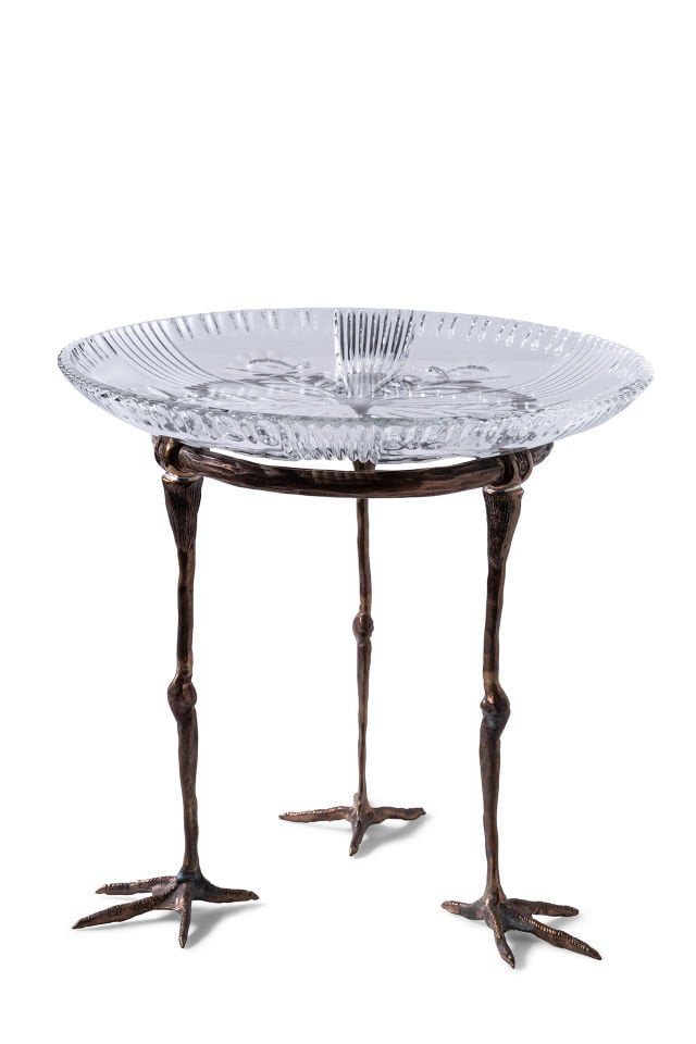 Anqa - Dökme Bronz Leylek Ayaklı Antik Kristal Tabak