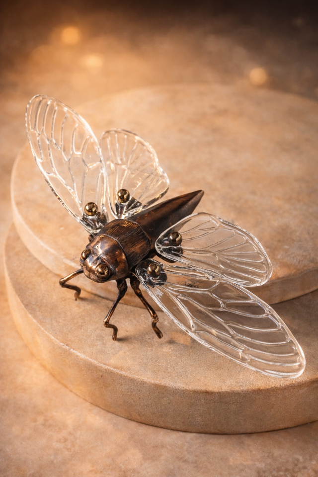 Icarus - Dökme Bronz Ağustosböceği Cam Tabak