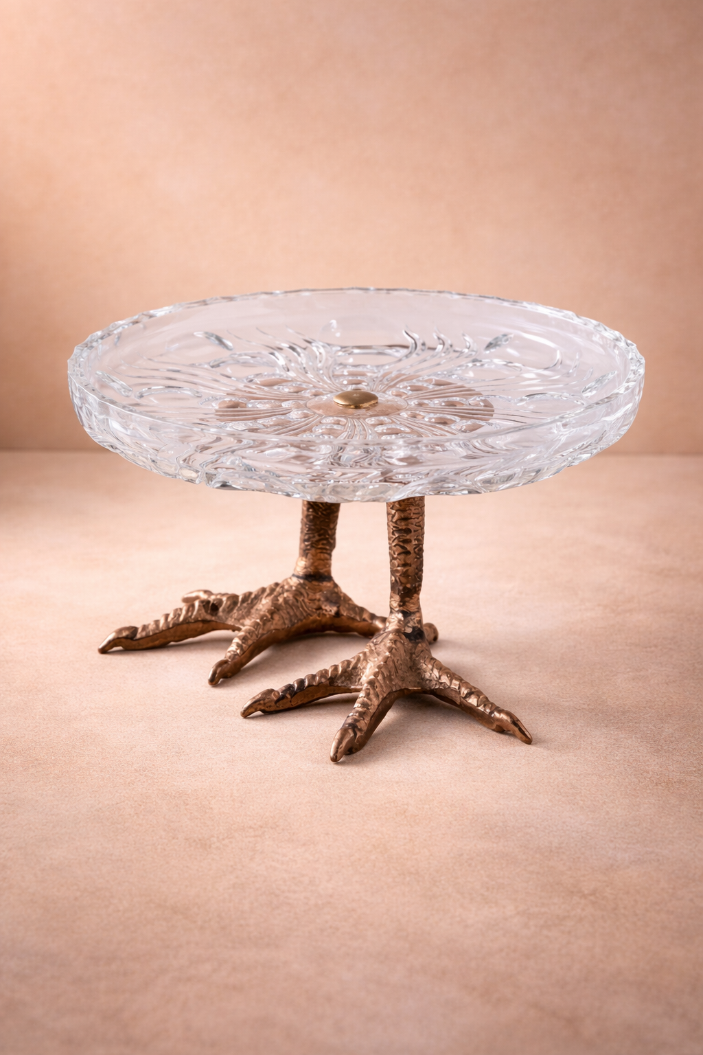 Abraxas - Döküm Bronz Tavuk Ayaklı, Vintage Kesim Cam Tabak