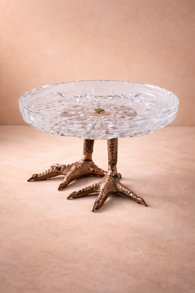 Abraxas - Döküm Bronz Tavuk Ayaklı, Vintage Kesim Cam Tabak