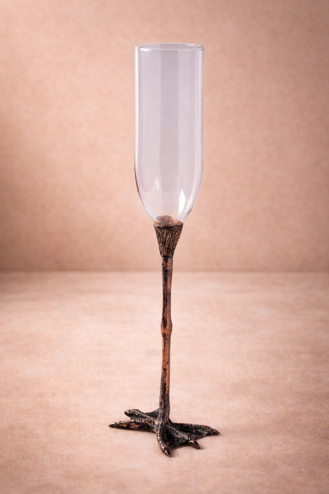 Luan - Dökme Bronz Balıkçıl Kuş Ayaklı Şampanya Kadehi