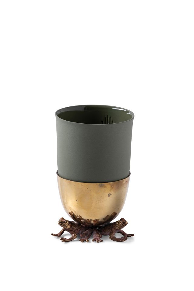 Heqet - Döküm Bronz Kurbağlarla çevrili Limoges Espresso Seti