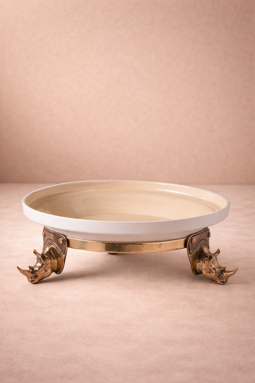 Rhino Trio - Dökme Bronz Gergedan Ayaklı Seramik Meze Tabağı