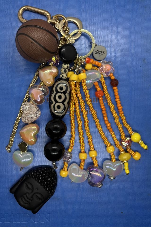 Siyah Cam Buddha & Basketball Topu Detaylı Bag Charm