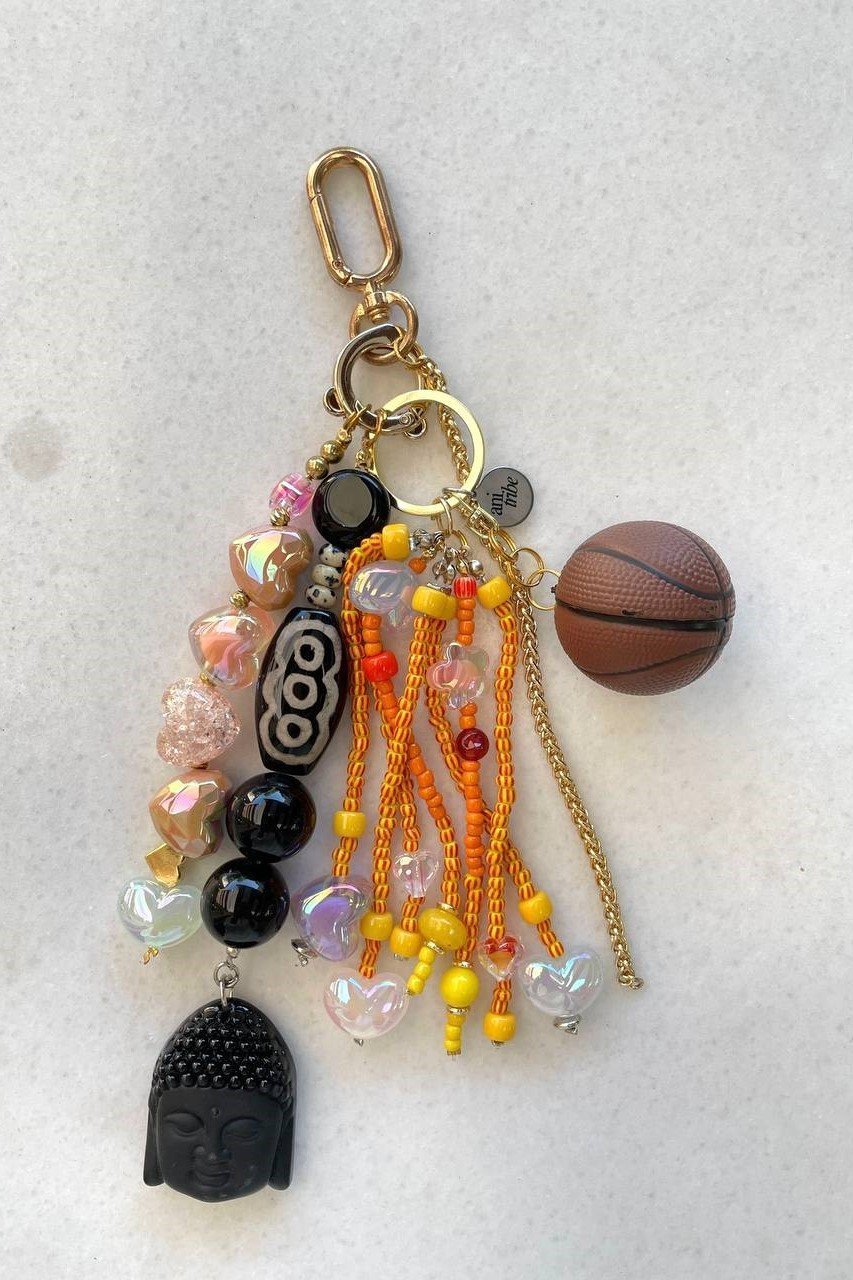 Siyah Cam Buddha & Basketball Topu Detaylı Bag Charm