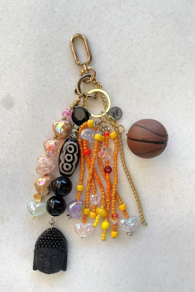 Siyah Cam Buddha & Basketball Topu Detaylı Bag Charm