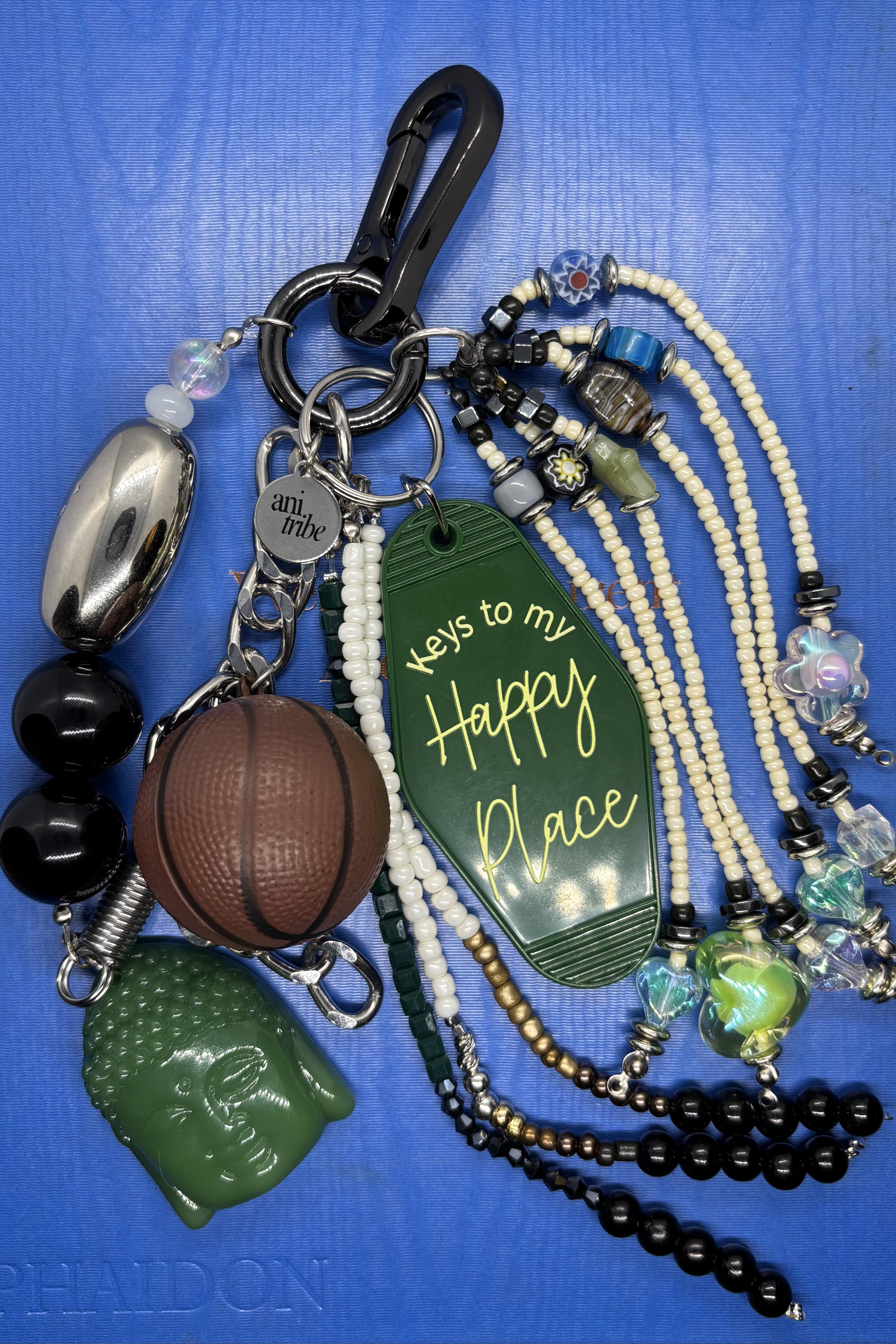 Yeşil Cam Buddha & Basketbol Toplu Bag Charm