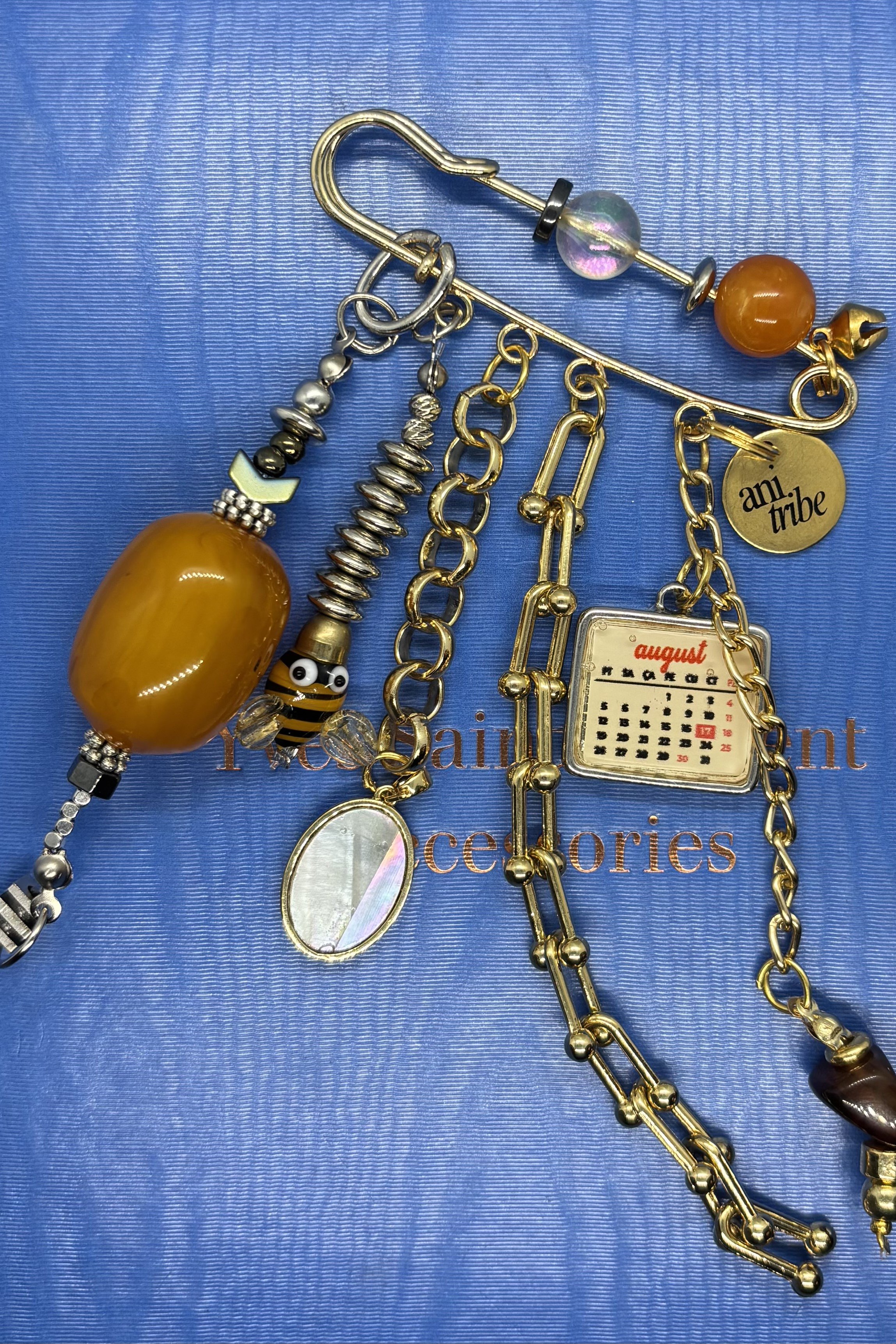 Vintage Kehribar Taş Detaylı Yaka & Jean İğnesi