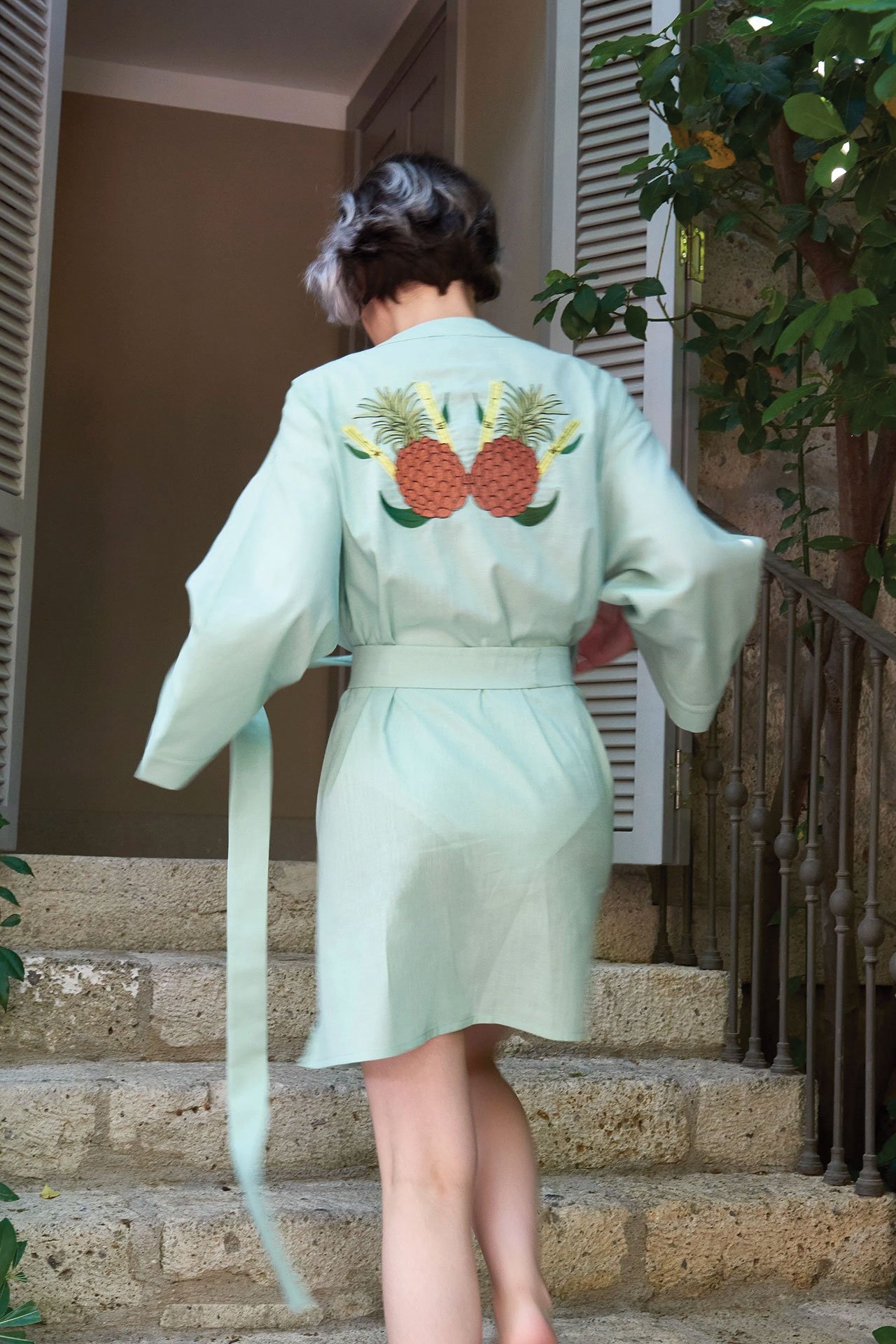 Pineapples Linen Kimono