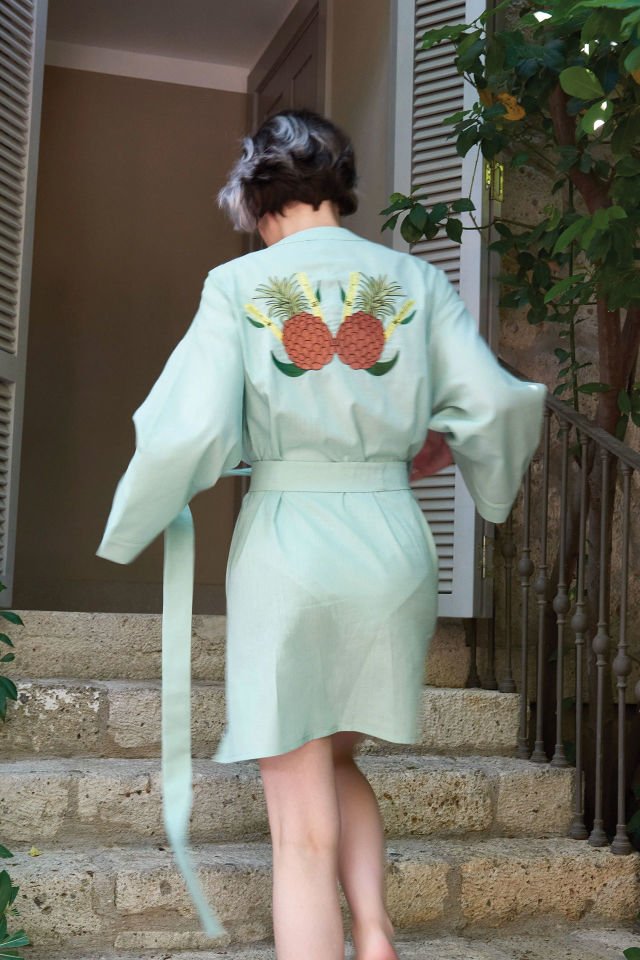 Pineapples Linen Kimono